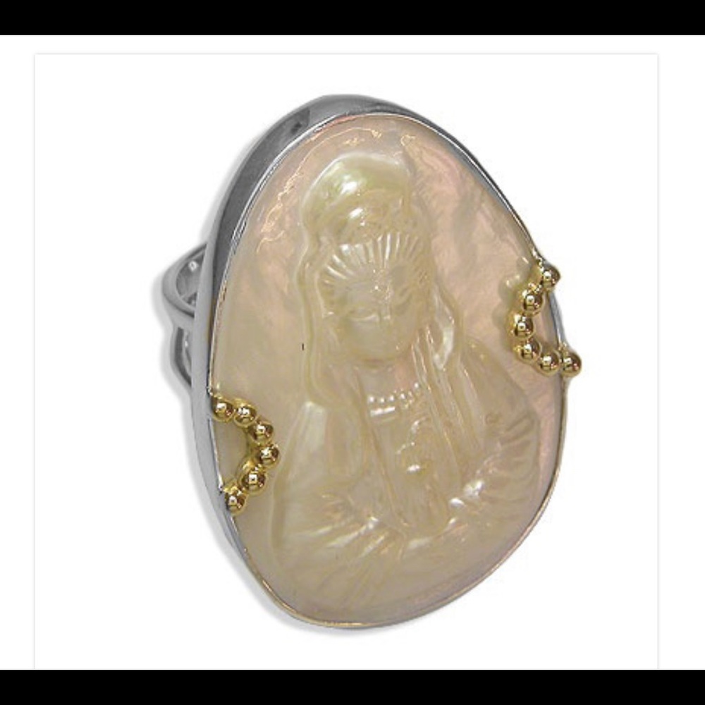 SAJEN-Sterling White Mabe Kwan-Yin Cameo Ring